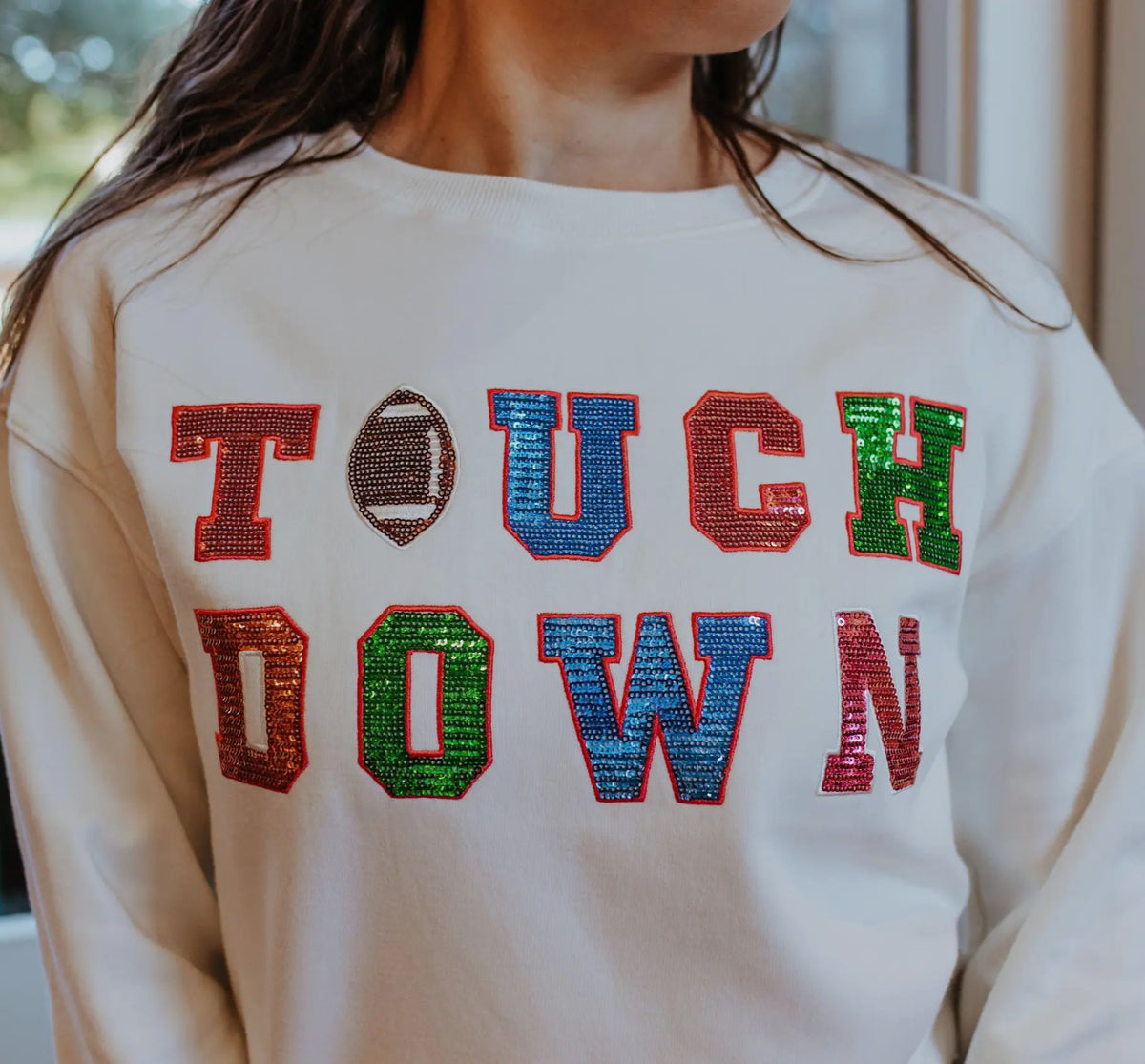 Touchdown Sequin Sweatshirt (White)