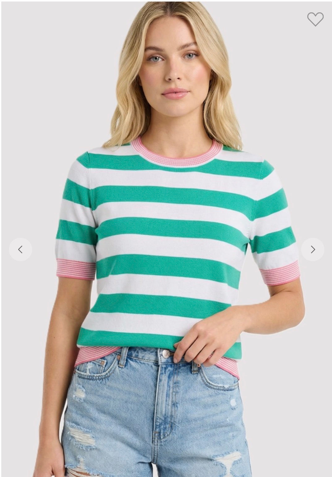 Pink & Green Striped Short Sleeve Sweater
