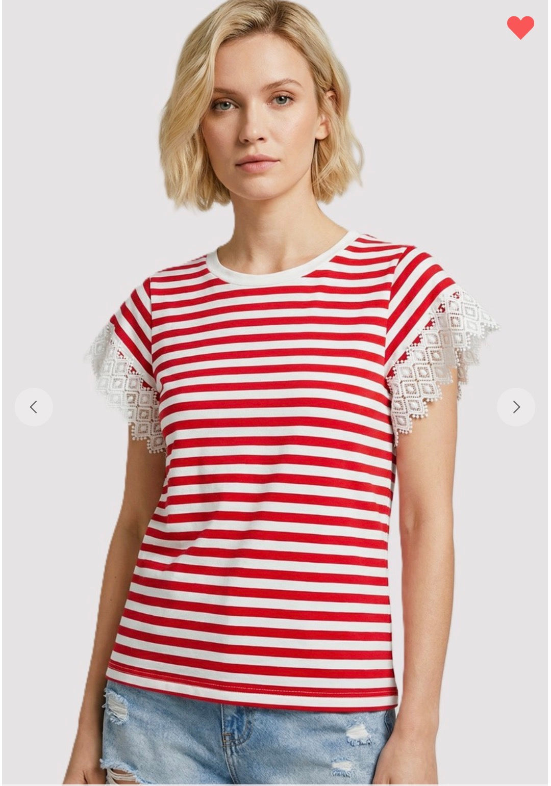 Red Stripe & Lace Top