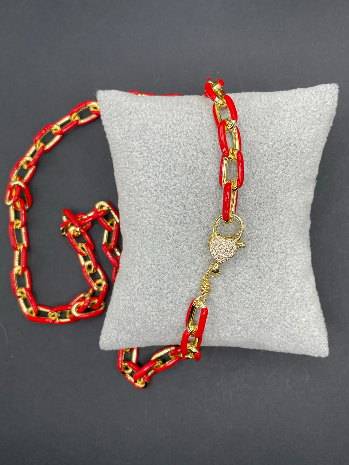 Red Enamel Necklace w/Sparkle Clasp