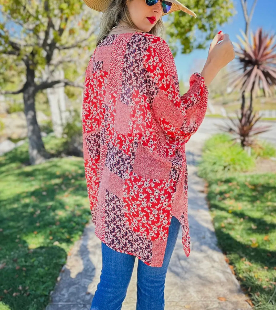 Red Floral Kimono Cardigan