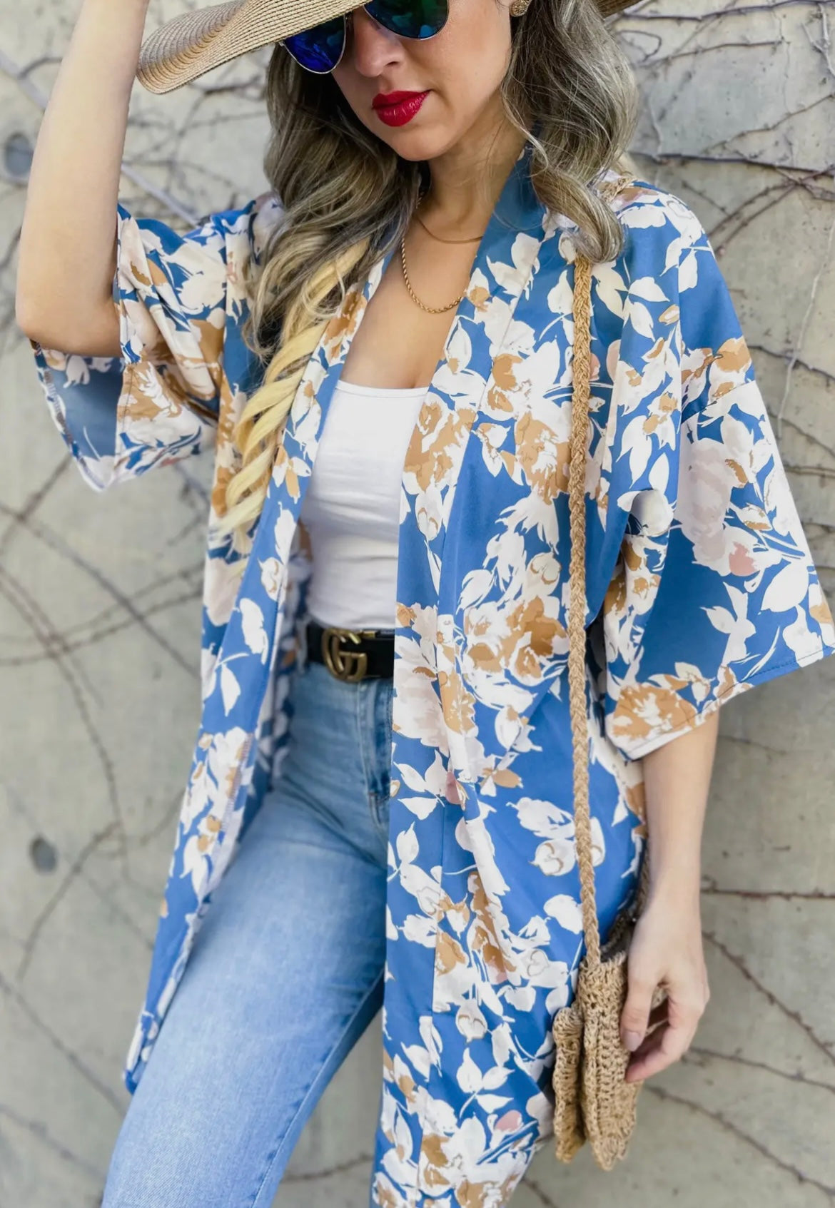 Chambray Floral Kimono Cardigan