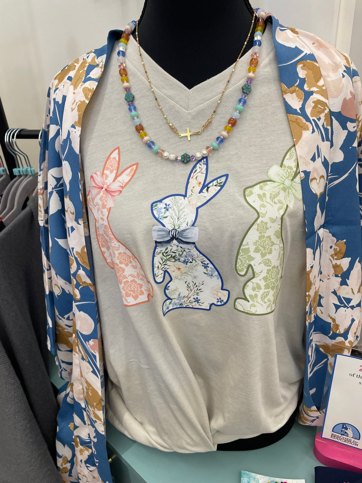 Chambray Floral Kimono Cardigan