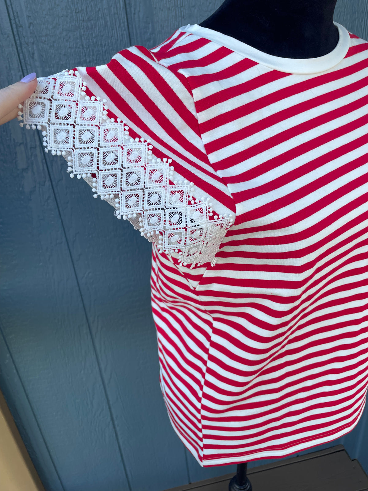 Red Stripe & Lace Top